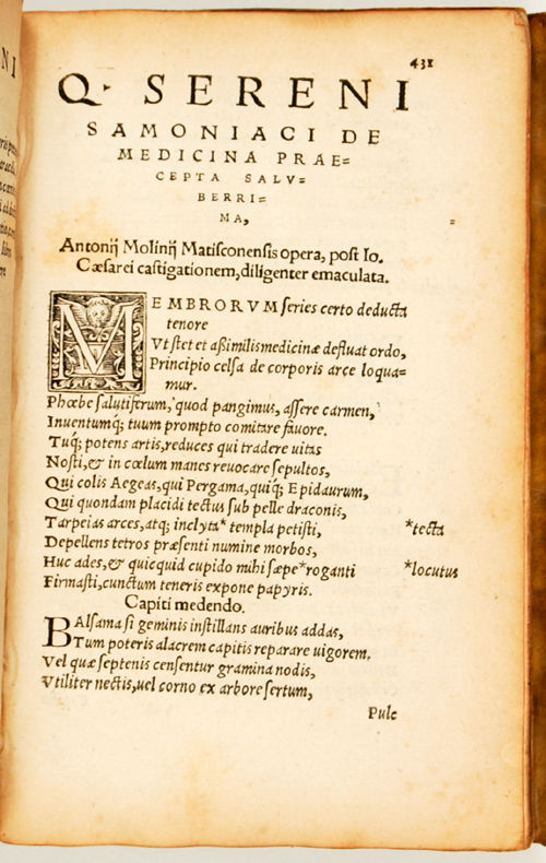 De re medica libri otto - Item, Q. Sereni Liber de medicina. Q. Rhemnii Fannii Palæmonis de ponderibus et mensuris Liber.